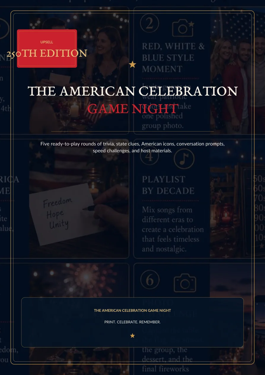 The American Celebration Game Night printable pack cover