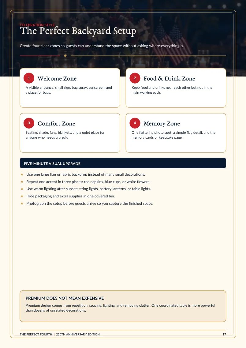 Backyard celebration setup page from The Perfect Fourth guide